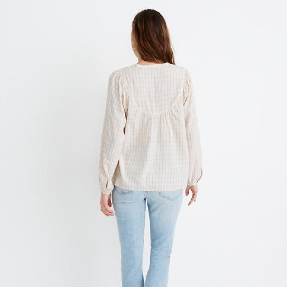 Madewell balloon sleeve peasant top in windowpane - Picture 3 of 10